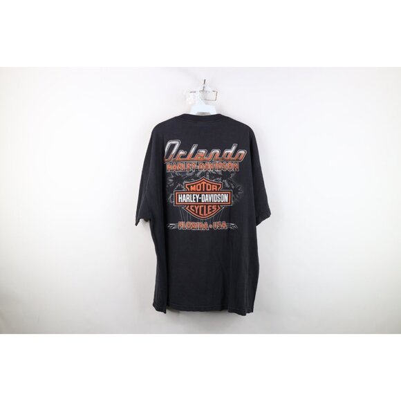 Vintage Y2K Harley Davidson Mens 2XL Faded Spell Out Big Logo T-Shirt Black - Picture 14 of 16